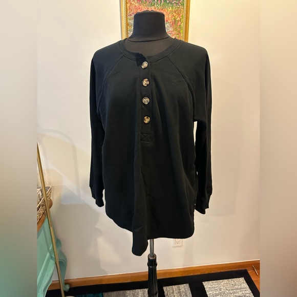 Torrid Black Long Sleeve Henley Sweatshirt - Picture 4 of 16